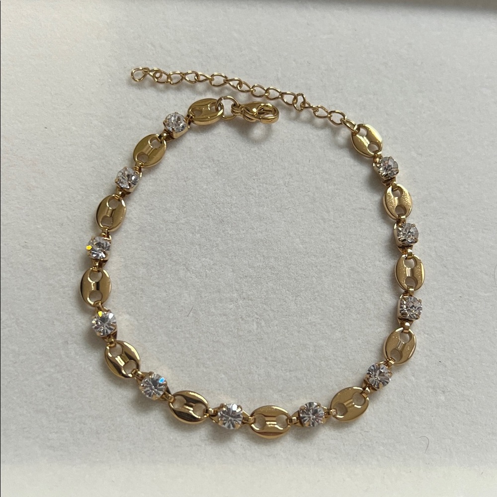 Gold plated stainless steel mariner chain bracelet with stones - Picture 4 of 4